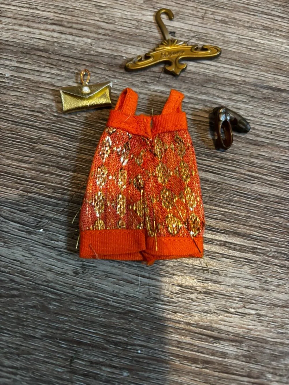 Topper Dawn doll clothes Petite 1382 orange gold diamond print mini